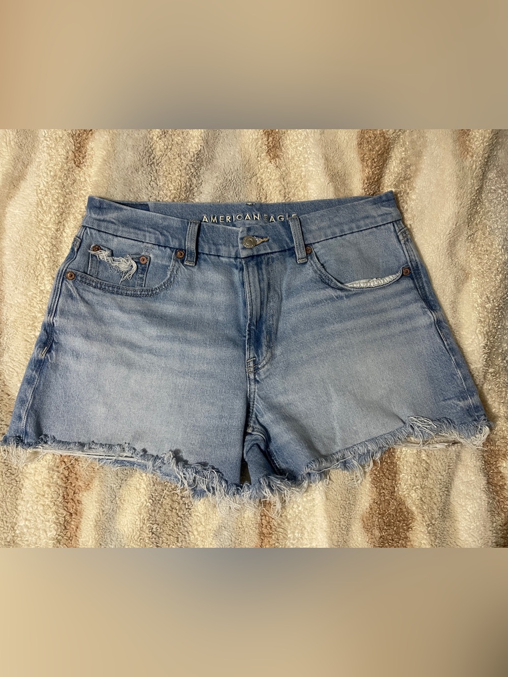 American Eagle Outfitters Light Blue Frayed Denim Cutoff Shorts